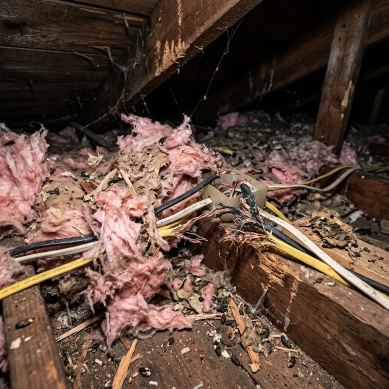 Contaminated ceiling insulation being assessed in a St Albans Park roof space