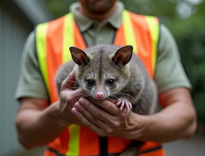Animal handler safely recovering a deceased possum in St Albans Park